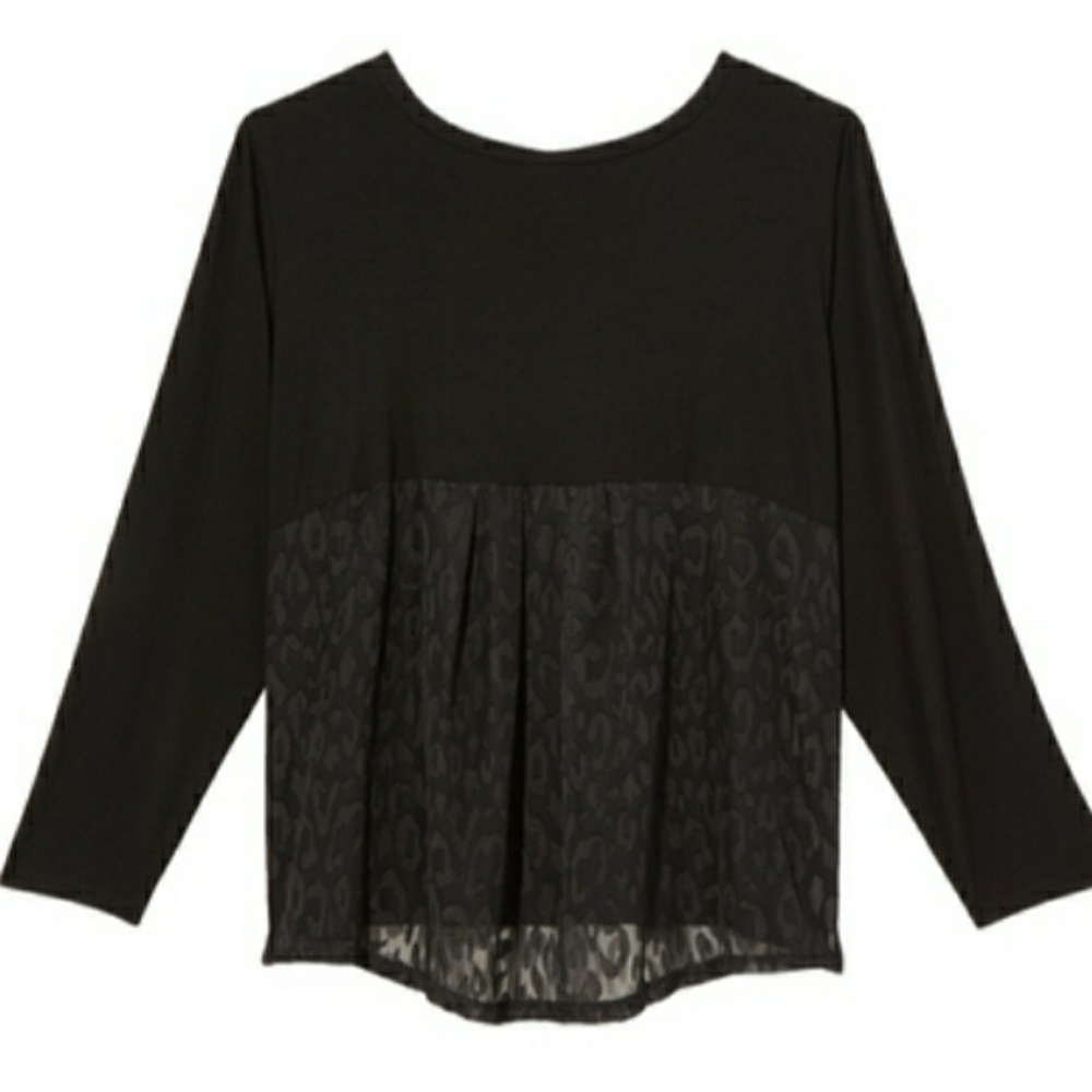 Black Blouse - Leopard Print Lace Back